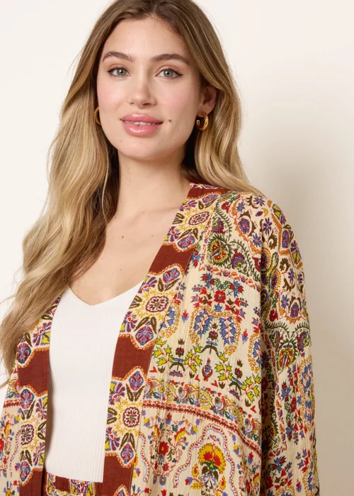 Blue Vanilla Multi Paisley Print Kimono With Embellishment - One Size Image 3