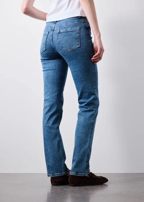 Mid Wash Stretch Mid Rise Straight Leg Jeans - 8/L29 Image 2