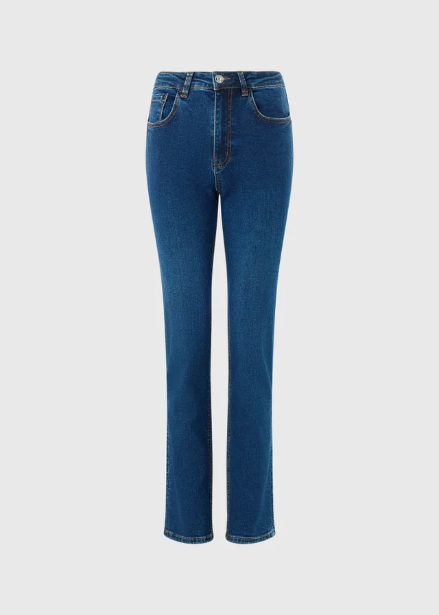 Blue Dark Wash Stretch Straight Leg Jeans