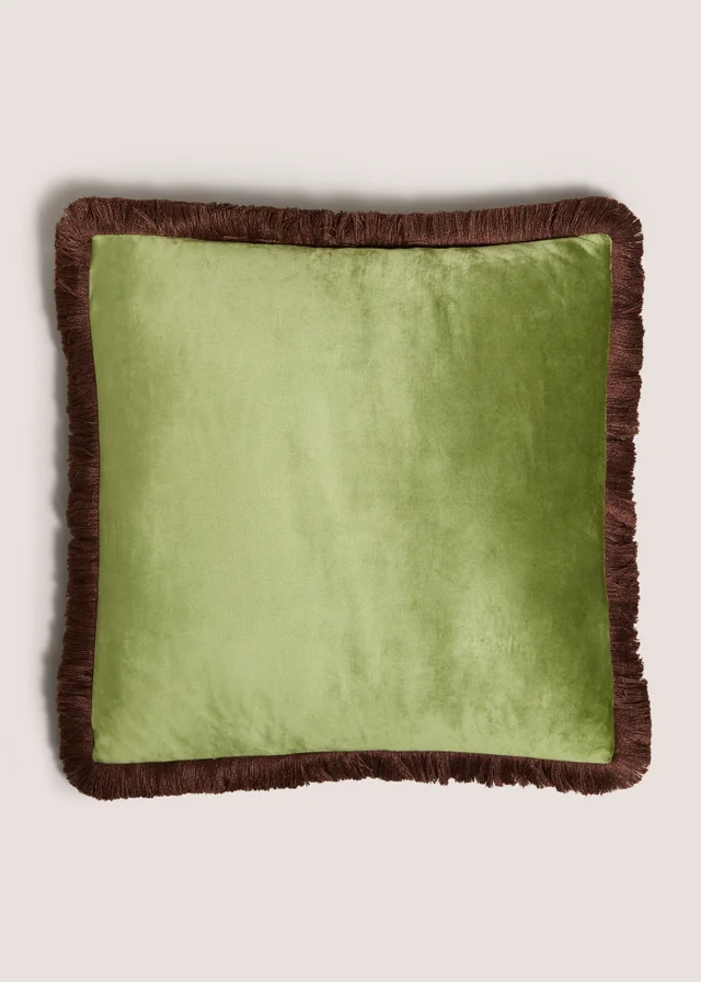 Green & Brown Fringe Cushion