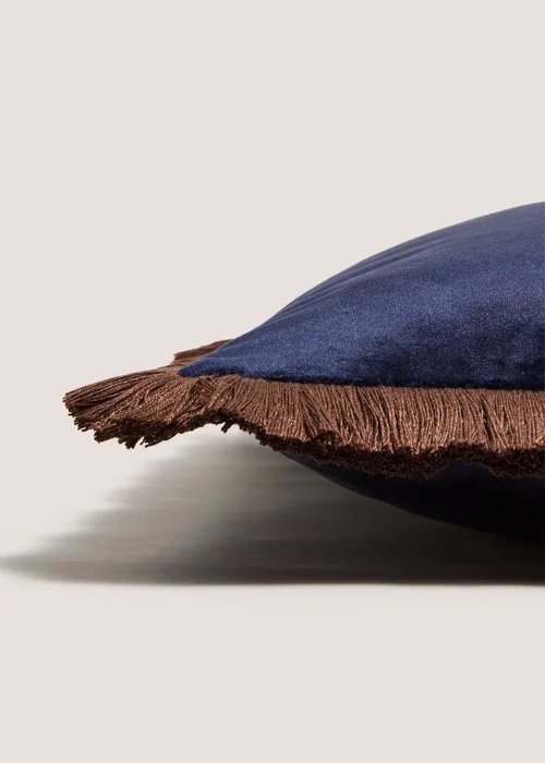 Navy & Brown Fringe Cushion Image 2