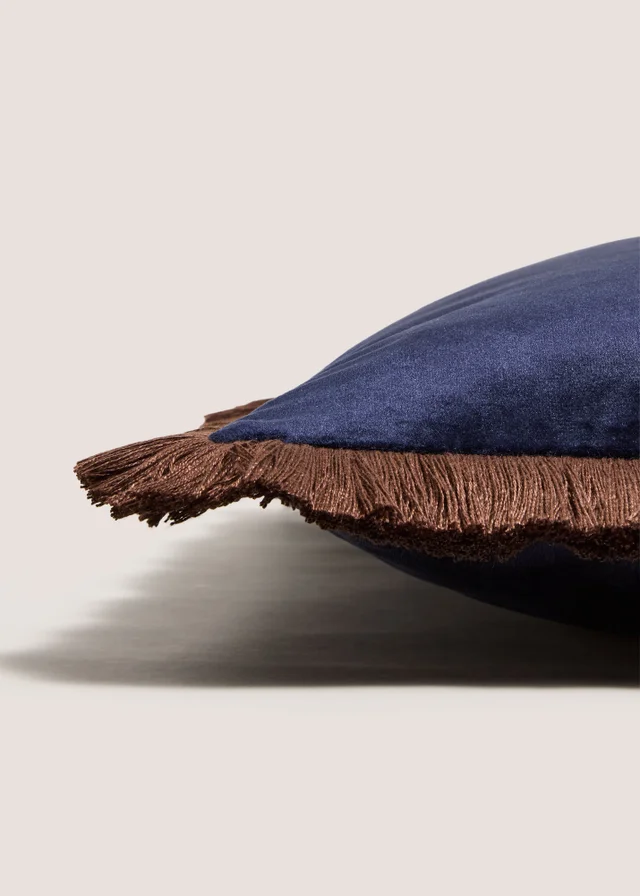 Navy & Brown Fringe Cushion