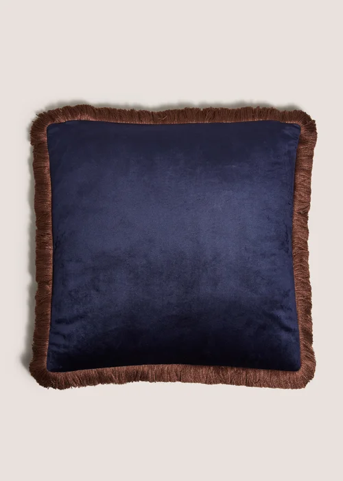 Navy & Brown Fringe Cushion Image 1