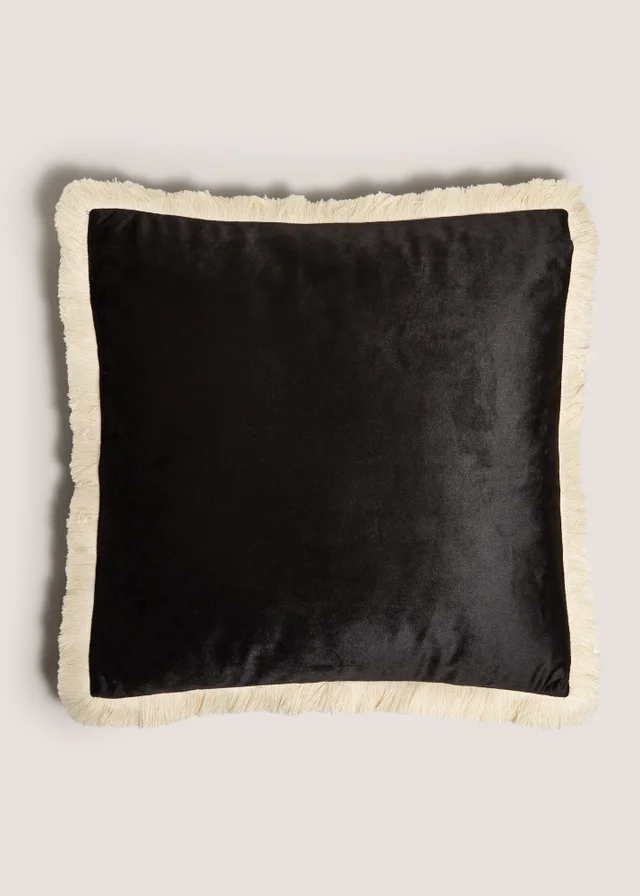 Black Contrast Fringe Cushion