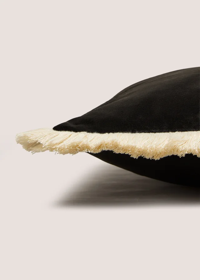 Black Contrast Fringe Cushion