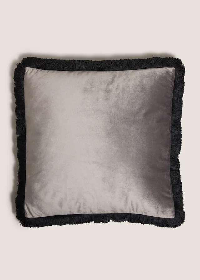 Grey & Black Fringe Cushion