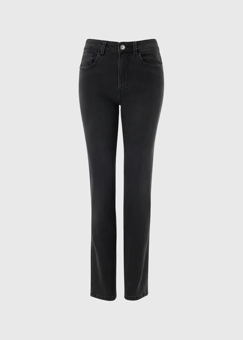 Black Wash Stretch Mid Rise Straight Leg Jeans - 8/L29 Image 4