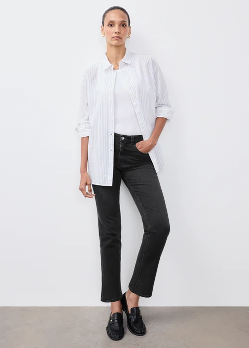 Black Wash Stretch Mid Rise Straight Leg Jeans - 8/L29 Image 1