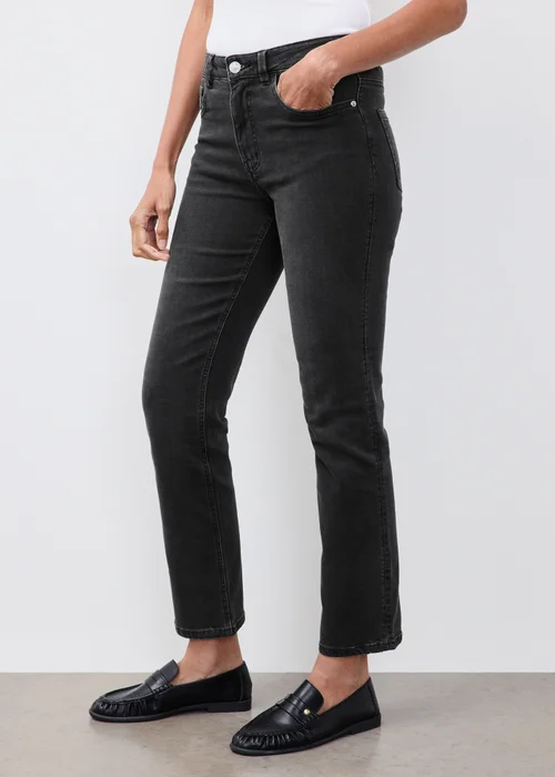 Black Wash Stretch Mid Rise Straight Leg Jeans - 8/L29 Image 3