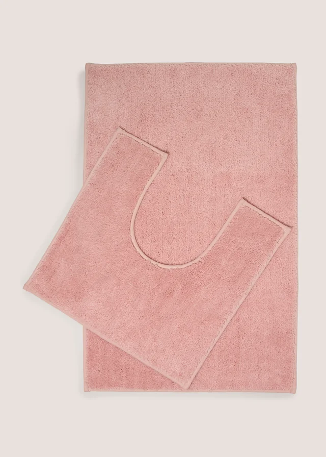 2 Pack Mauve Quick Dry Bath Mat Set