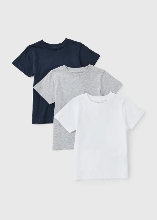 3 Pack Boys Navy White & Grey T-Shirts (1-8yrs)