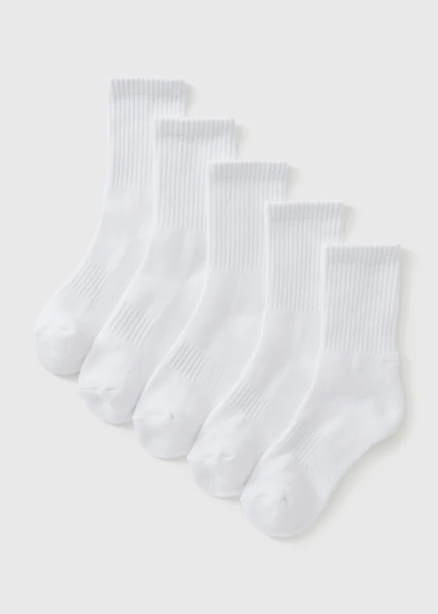 5 Pack Boys White Socks (Younger 4 - Older 12)