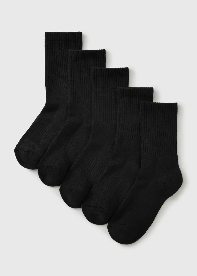 5 Pack Boys Black Socks (Younger 4- Older 12)
