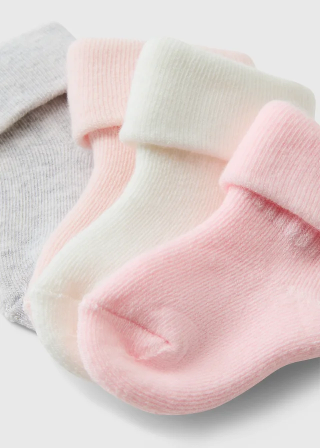 4 Pack Baby Pink Socks (0-12mths)