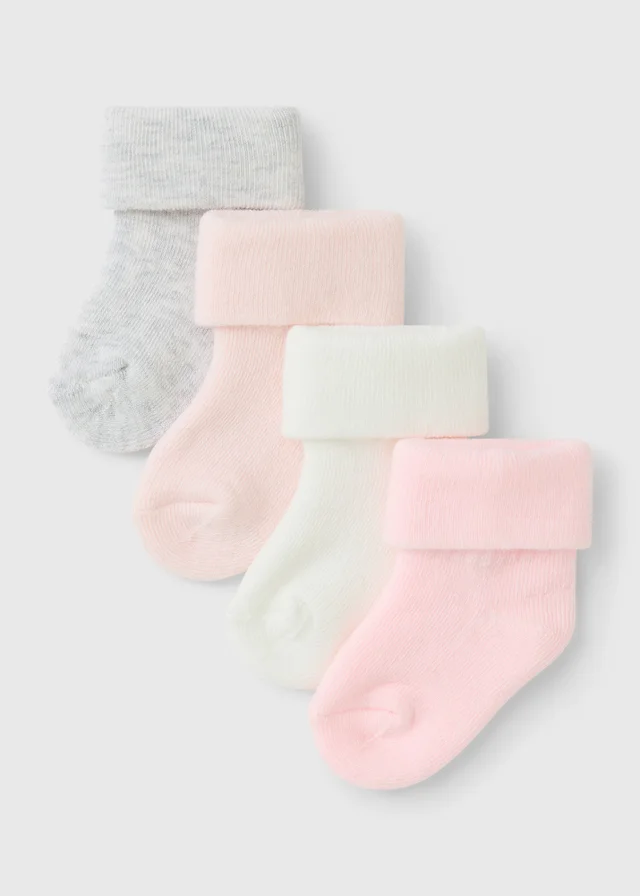 4 Pack Baby Pink Socks (0-12mths)