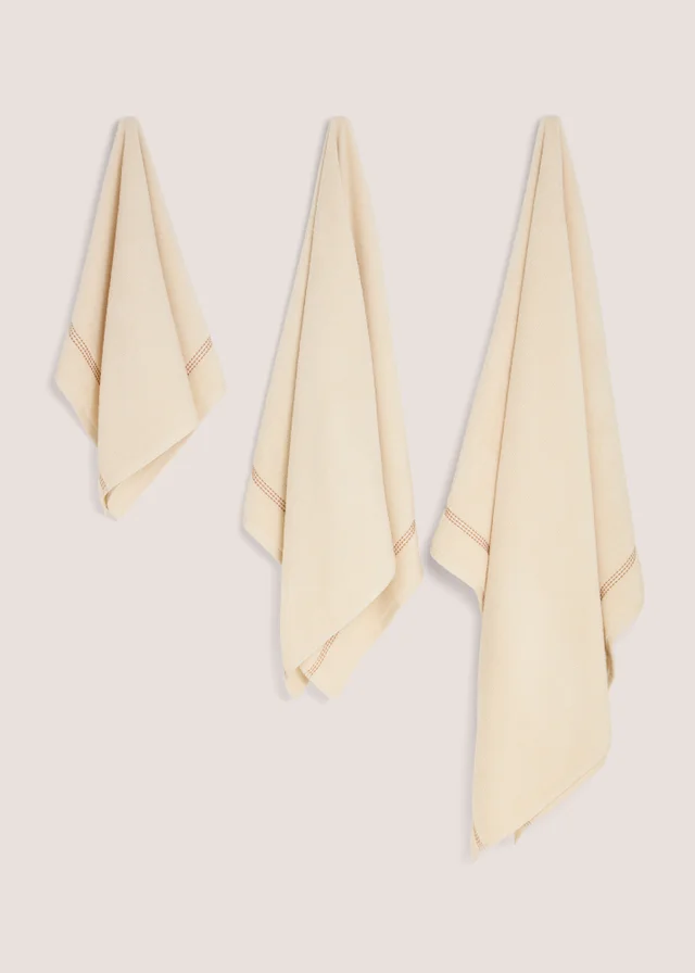 Cream Stitch Border Towel