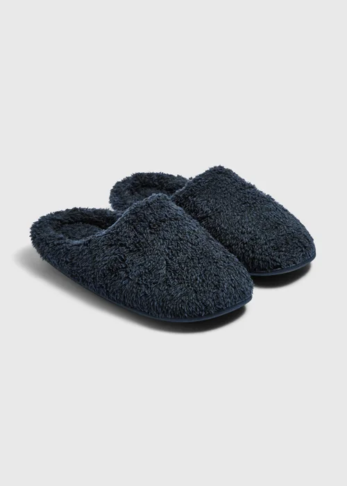 Navy Gown Fluffy Slippers - Size 7 - 8 Image 1