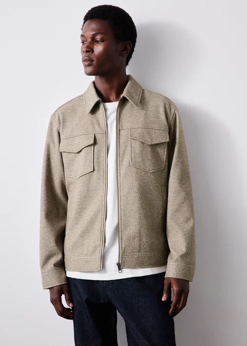Brown Herringbone Textured Trucker Jacket - XS Image 1
