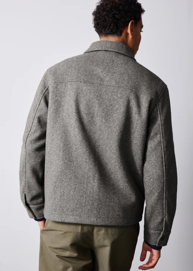 Grey Herringbone Textured Trucker Jacket