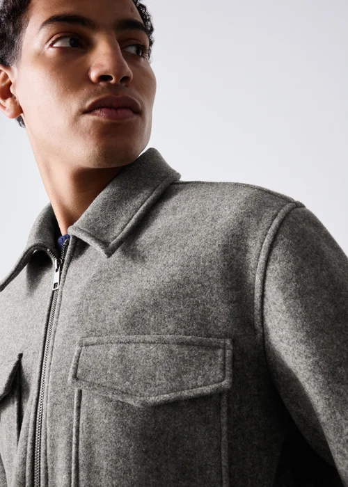 Grey Herringbone Textured Trucker Jacket - XS Image 3