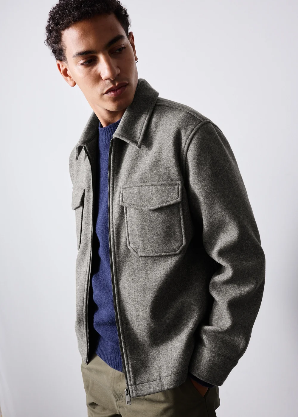 Grey Herringbone Textured Trucker Jacket - XS Image 1