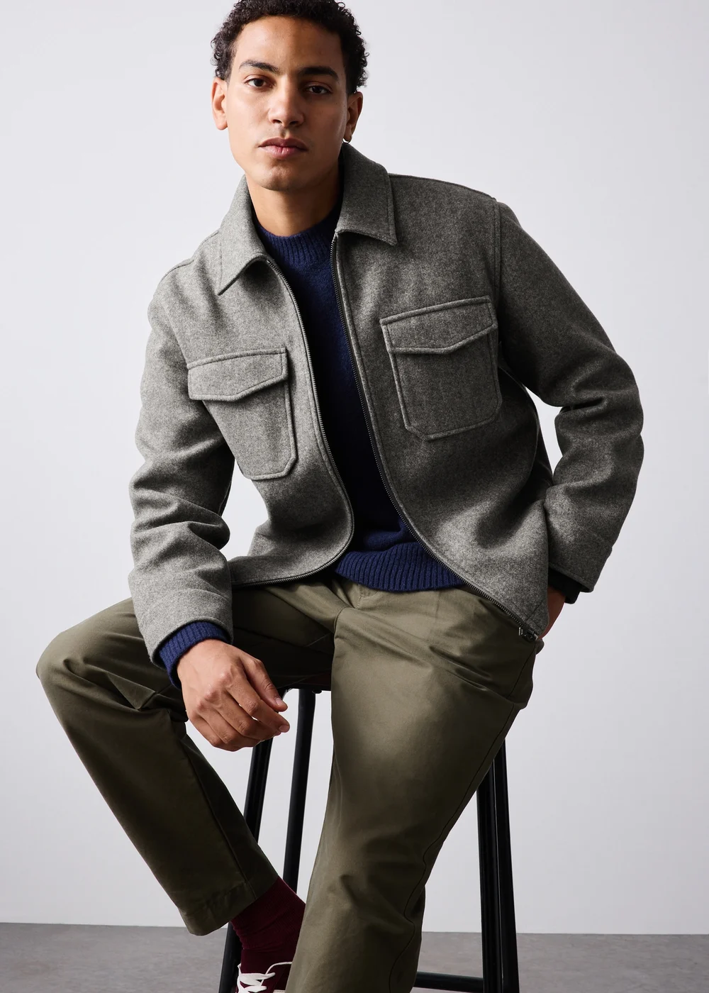 Grey Herringbone Textured Trucker Jacket - XS Image 4