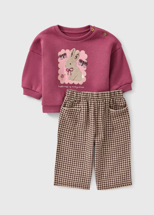 Baby Burgundy Bunny Sweatshirt & Bottoms Set (1-23 Mnths) - Up to 1 Month Image 1