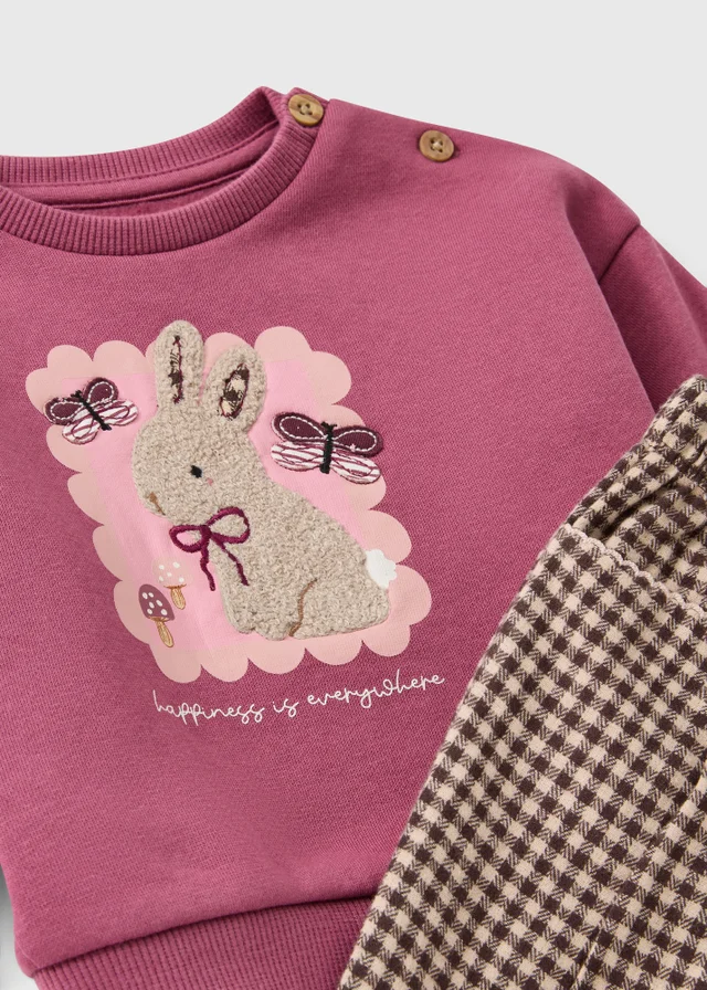 Baby Burgundy Bunny Sweatshirt & Bottoms Set (1-23 Mnths)