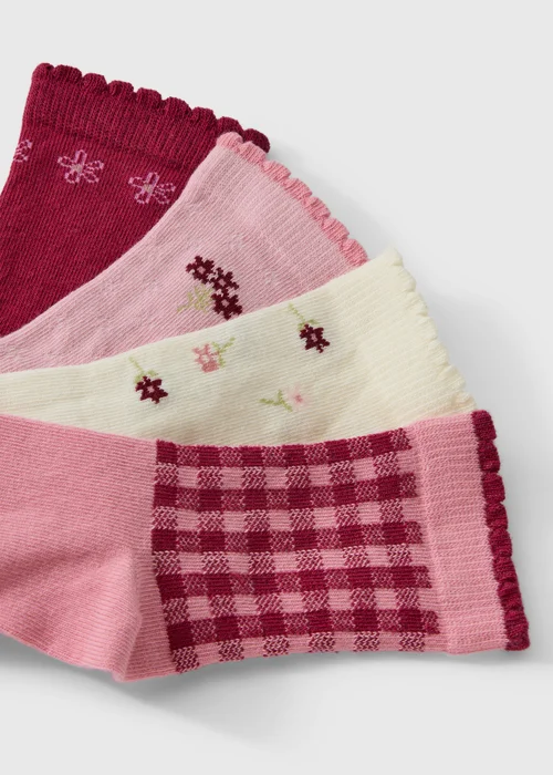 4 Pack Girls Burgundy Berry Socks (0-3yrs) - Up to 1 Month Image 2