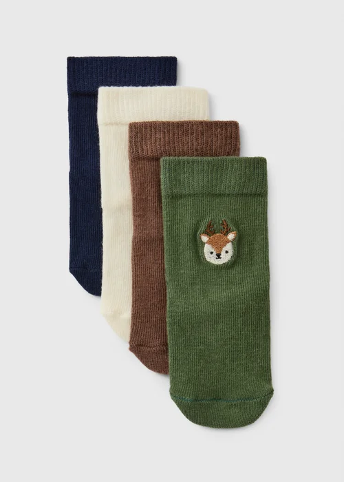 4 Pack Boys Multi Coloured Woodland Socks (0-3yrs) - Up to 1 Month Image 1