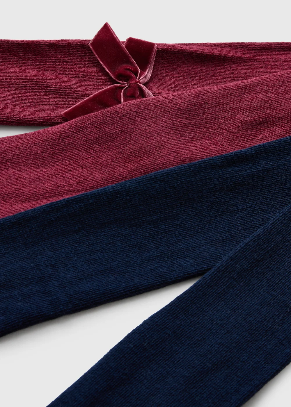 2 Pack Baby Burgundy & Navy Bow Detail Tights (0-23mths) - Up to 1 Month Image 2