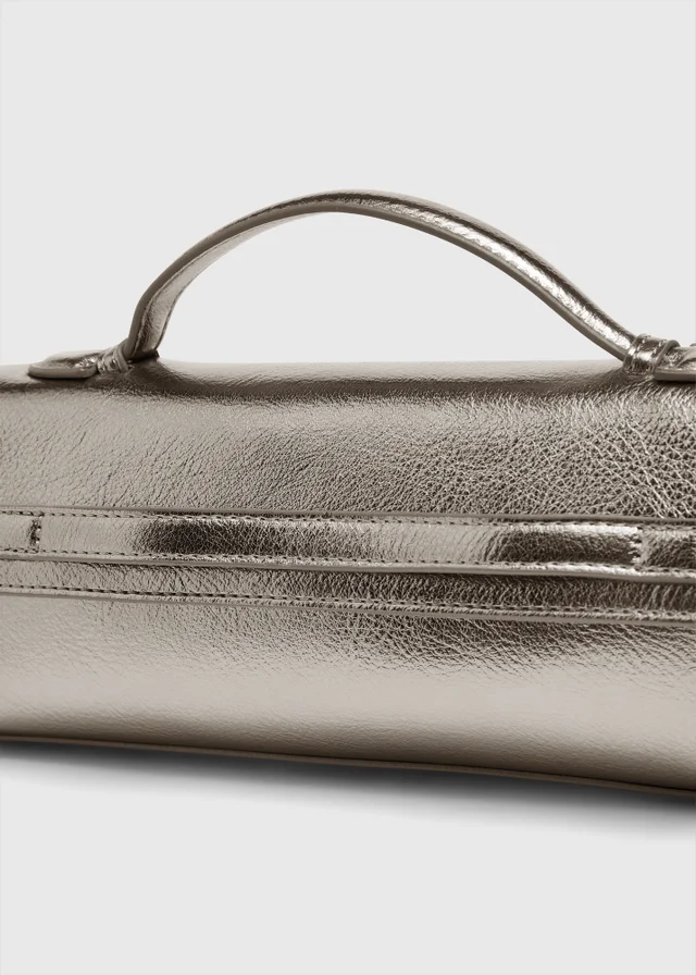 Silver Clutch Bag With Body Strap
