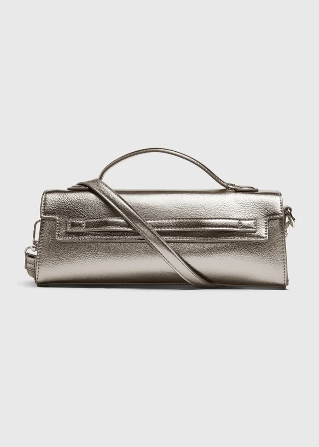 Silver Clutch Bag With Body Strap