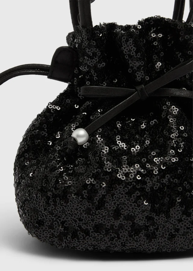 Girls Black Sequin Cross Body Bag