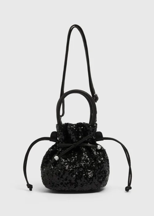 Girls Black Sequin Cross Body Bag - One Size Image 1