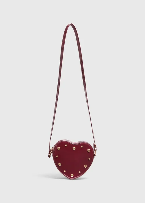 Girls Burgundy Heart Cross Body Bag - One Size Image 1