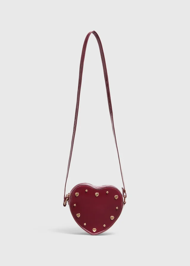 Girls Burgundy Heart Cross Body Bag