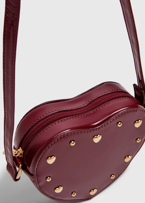 Girls Burgundy Heart Cross Body Bag - One Size Image 2
