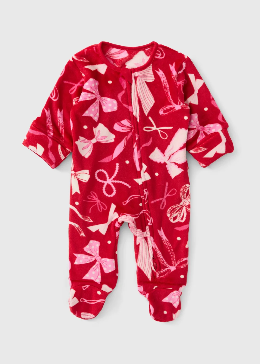 Red Baby Christmas Bow Sleepsuit (0-23mths) - 0-3 months Image 1