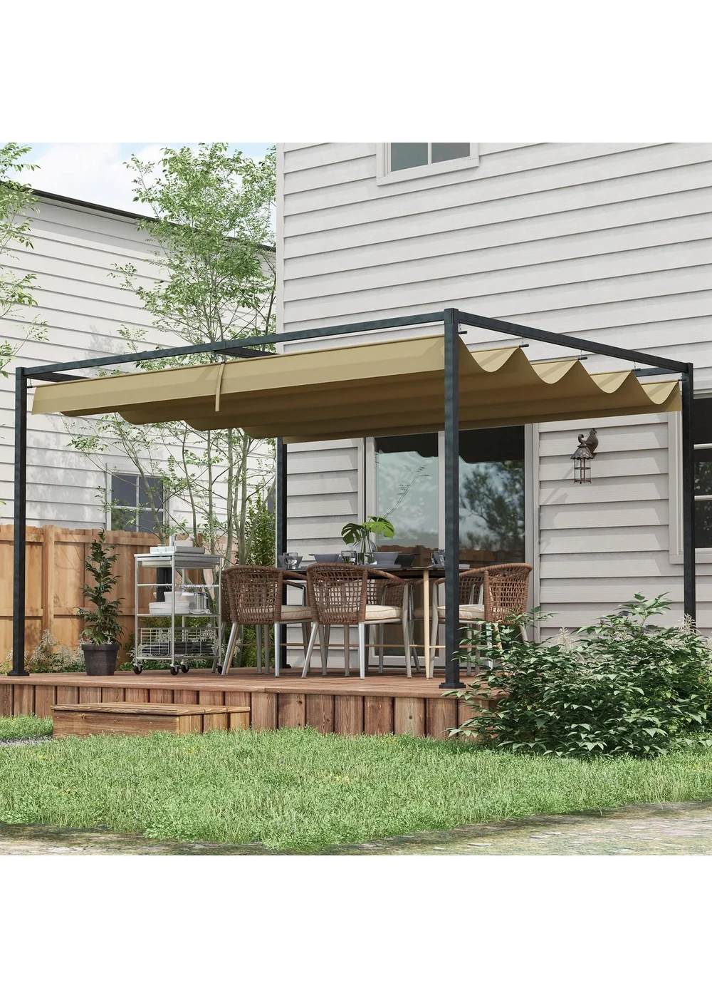 Outsunny Khaki Metal Outdoor Pergola (3 x 2m) - One Size Image 2