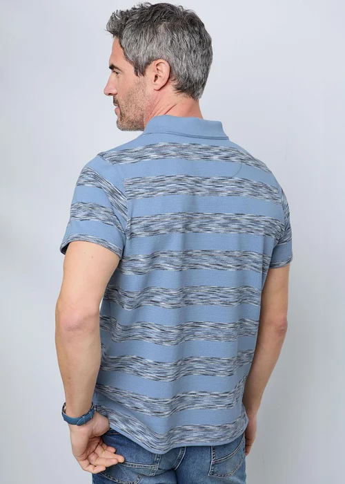 Cotton Traders Short Sleeve Blue Textured Stripe Polo Shirt - M Image 3