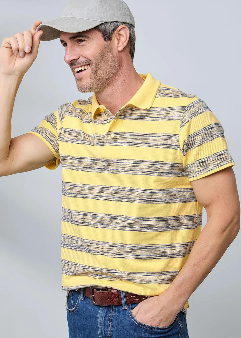 Cotton Traders Short Sleeve Yellow Textured Stripe Polo Shirt - M Image 1