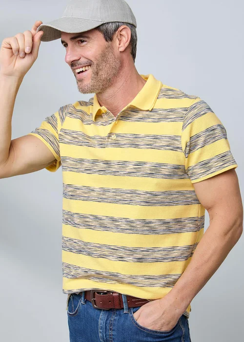 Cotton Traders Short Sleeve Yellow Textured Stripe Polo Shirt - M Image 1