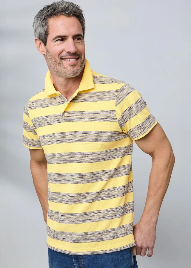 Cotton Traders Short Sleeve Yellow Textured Stripe Polo Shirt