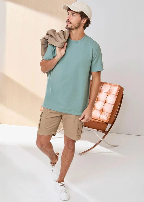 Cotton Traders Signature Aqua Seersucker T-Shirt - XL Image 1