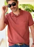 Cotton Traders Short Sleeve Red Seersucker Polo Shirt - 3XL Image 2