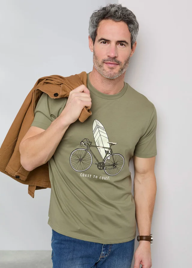 Cotton Traders Olive Printed T-Shirt