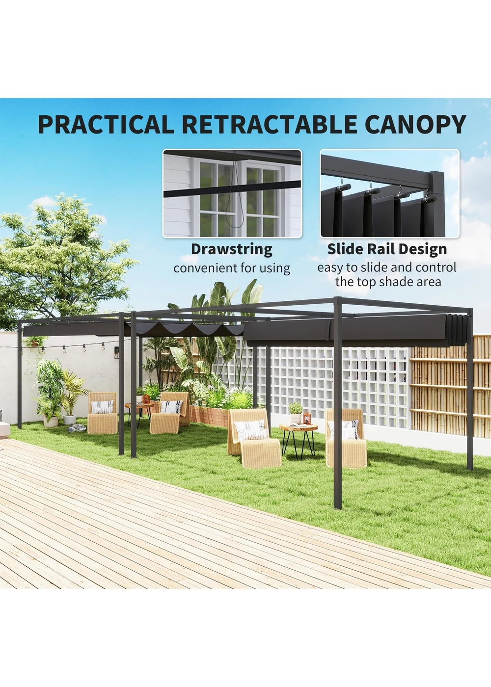 Outsunny Black Metal Outdoor Pergola (4 x 3m) - One Size Image 5