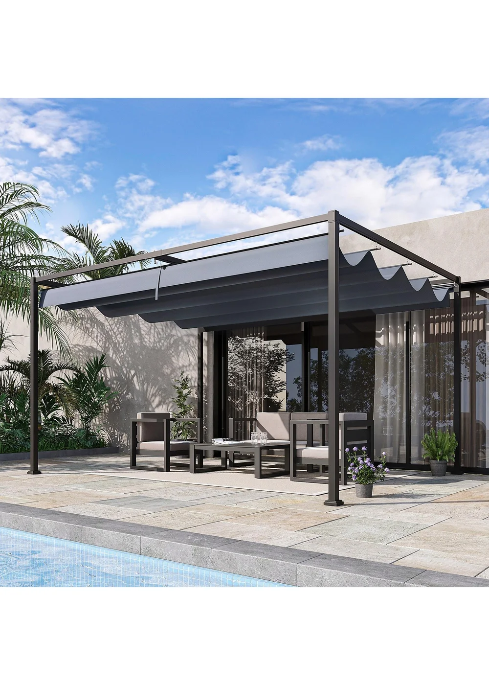 Outsunny Grey Metal Outdoor Pergola (4 x 3m) - One Size Image 2
