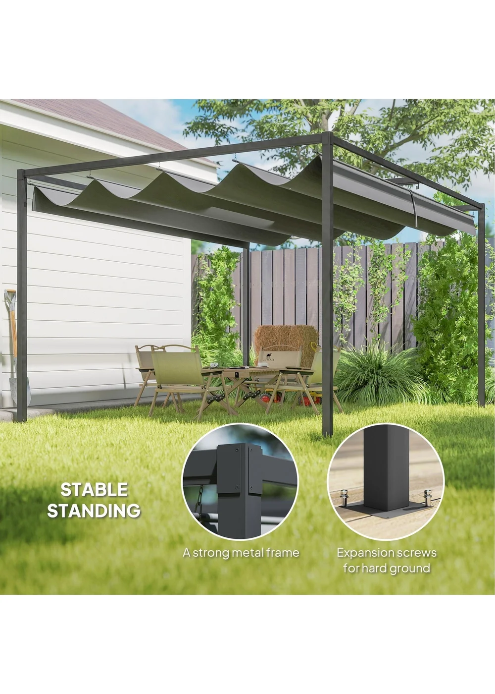 Outsunny Grey Metal Outdoor Pergola (4 x 3m) - One Size Image 5